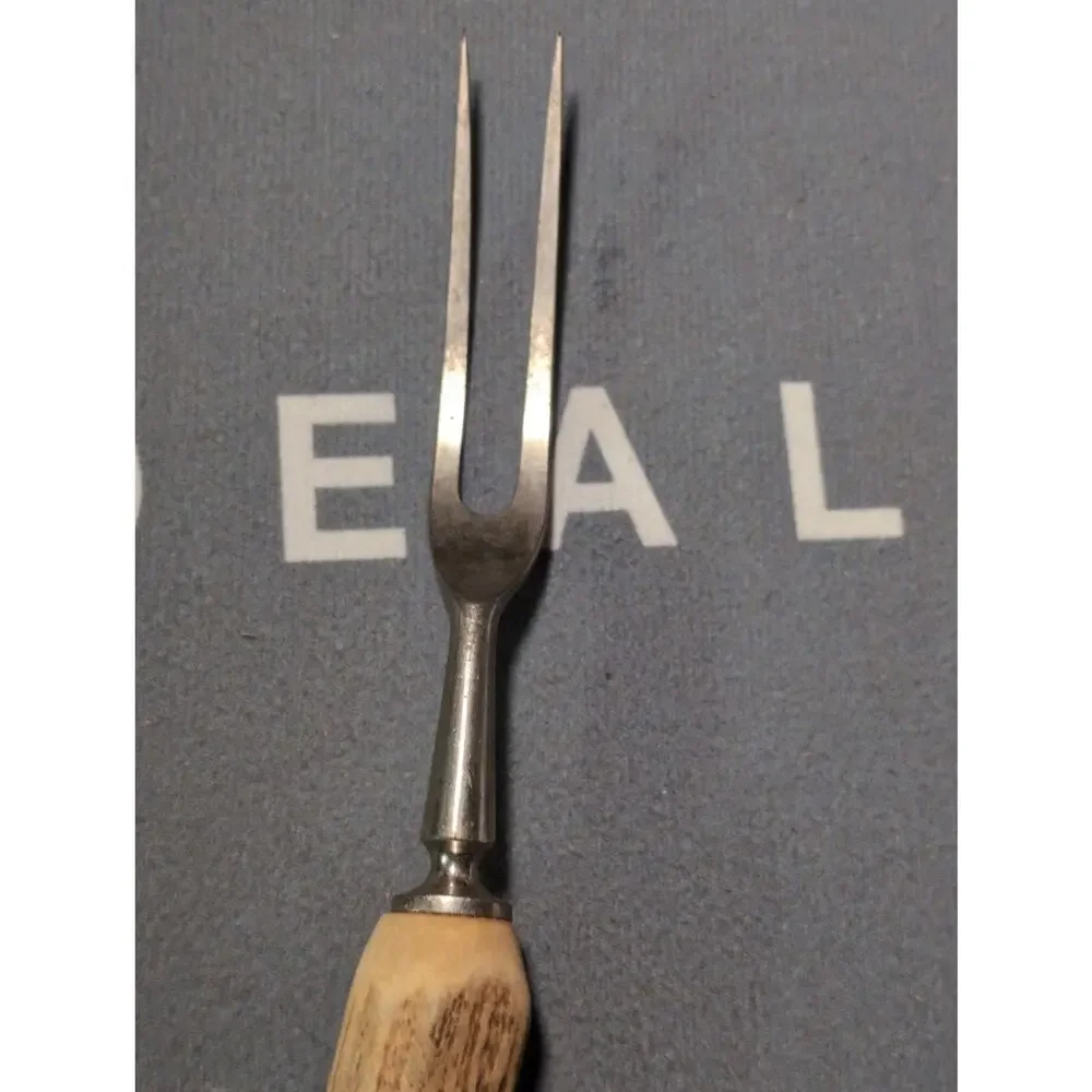 Carved Antler Deer Meat Carving Serving Fork Vintage
